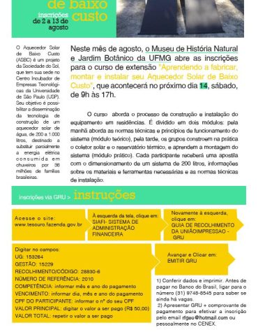 Curso de Aquecedor Solar de Baixo Custo Curso de Aquecedor Solar de Baixo Custo