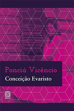 Capa do livro Ponciá Vicêncio onde uma fotografia de mulher negra se apresenta em tons de rosa, com padrão geométrico sobreposto